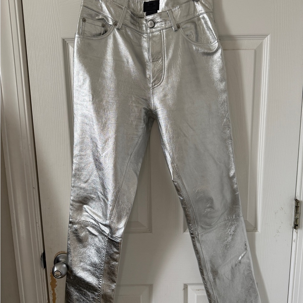 Zara Men's Slim Leather Jeans in Silver